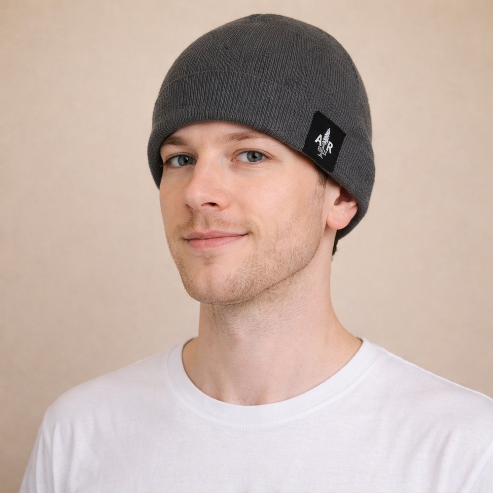 AIR Knitted Winter Beanie Hat Grey. unisex, men or woman. One Size